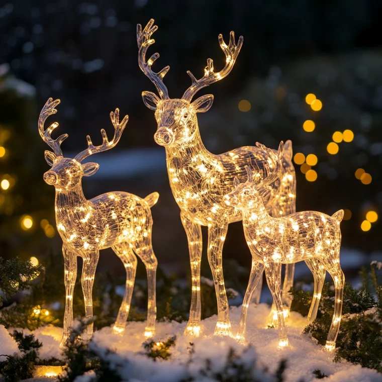 Außendeko Weihnachten – leuchtende Hirsche im Garten