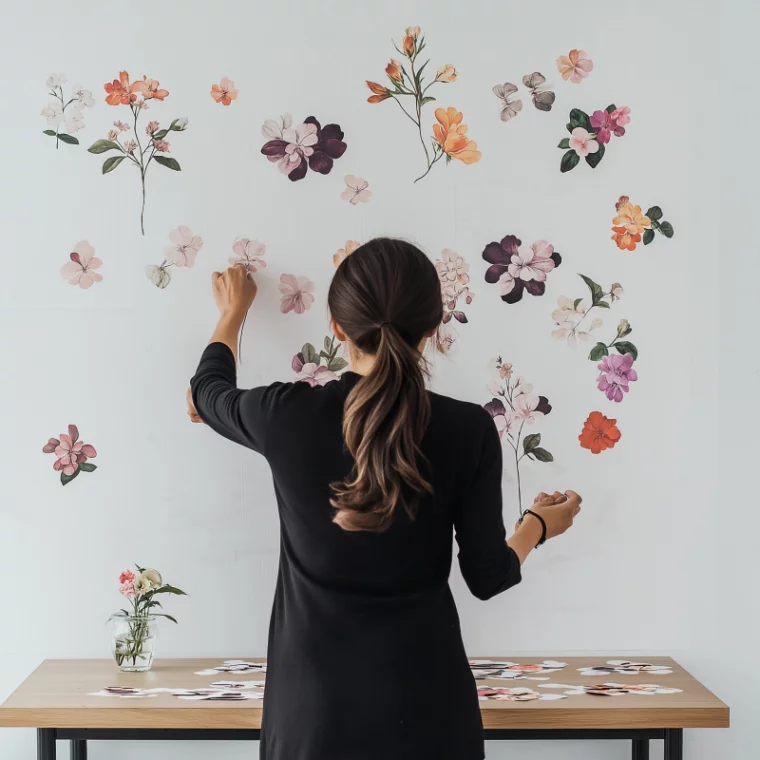 Die Wand mit Papierblumen dekorieren 