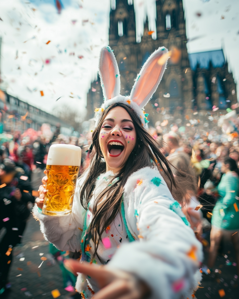 Fasching in Deutschland – Mädchen mit großem Bierglas in der Hand