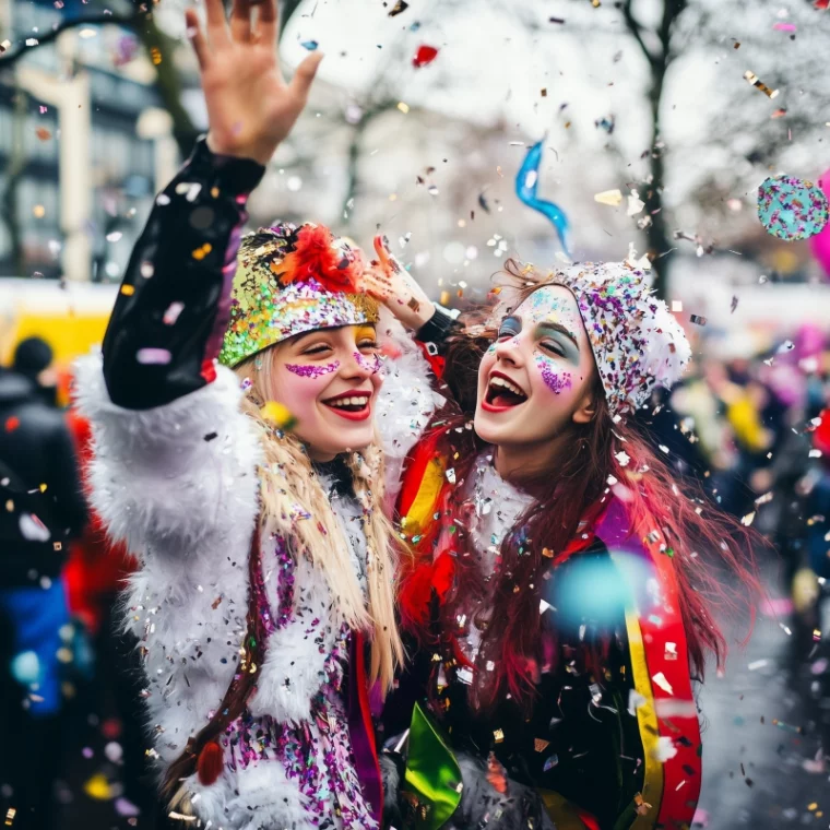 Zwei junge Frauen feiern Fasching in Deutschland