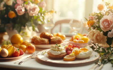 ein festlich gedeckter Tisch für Osterbrunch