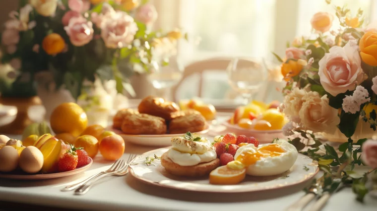 ein festlich gedeckter Tisch für Osterbrunch