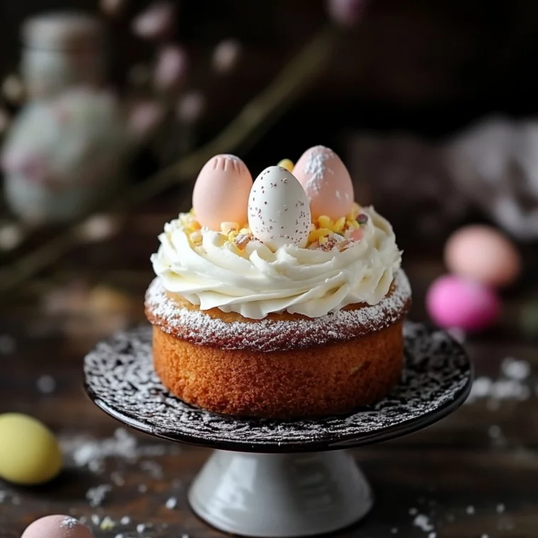 Osterkuchen mit bunten Eiern darauf verzieren