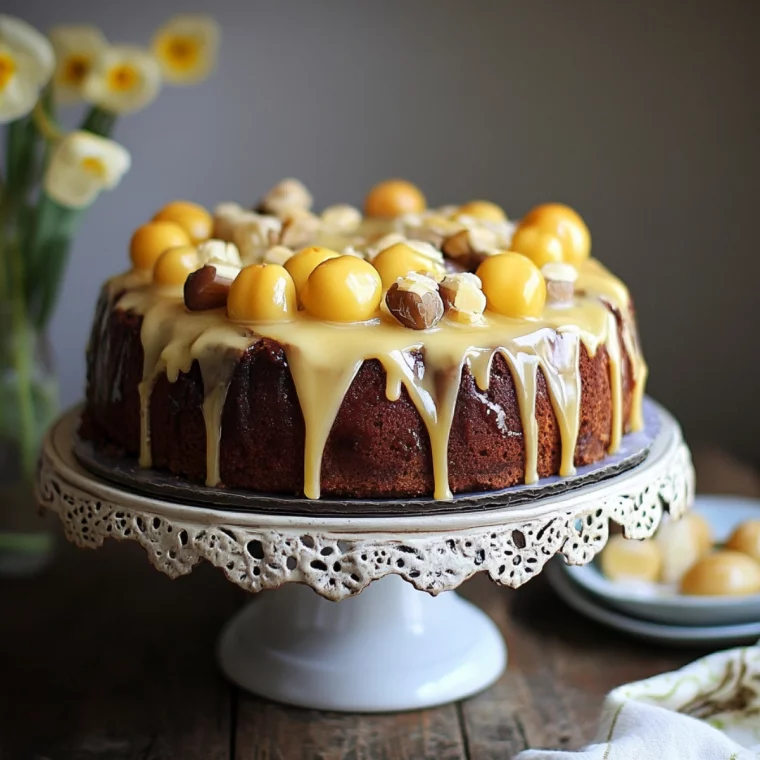 Schokokuchen mit gelber Dekoration darauf