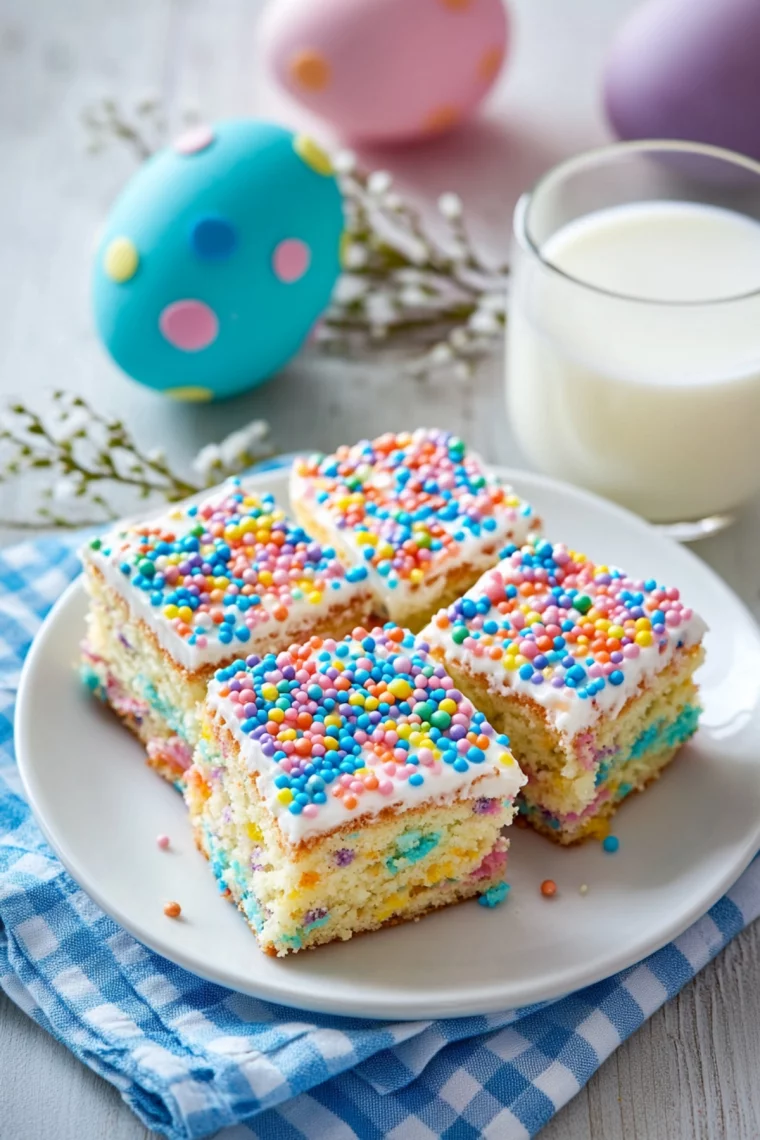 vier Stück Osterkuchen in zarten Farben