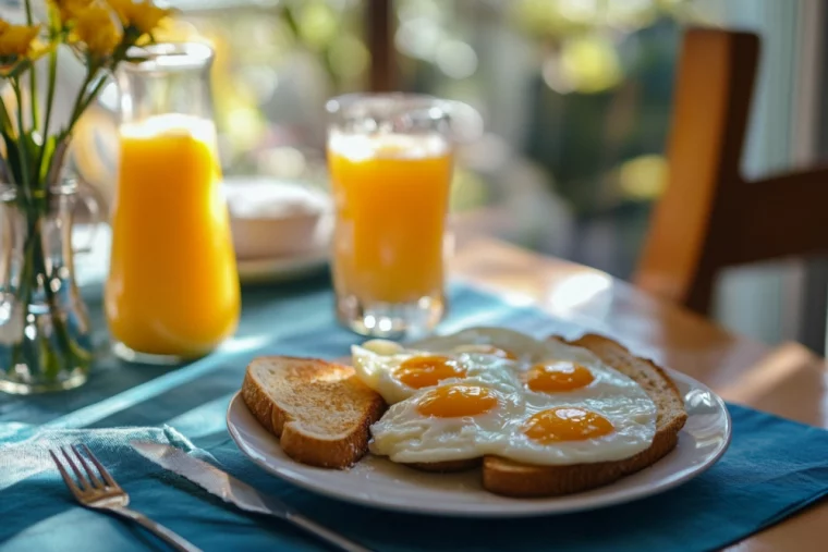 Spiegeleier und leicht getoastetes Brot - Osterfrühstück Ideen