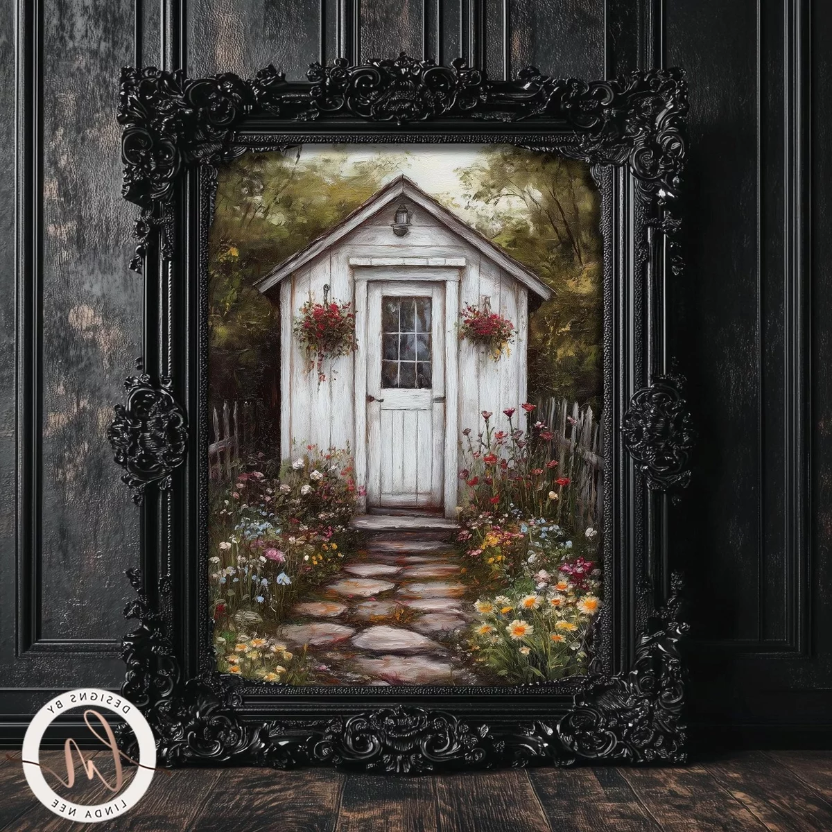 altes Bild vom Gartenhaus - Gartendeko Vintage 