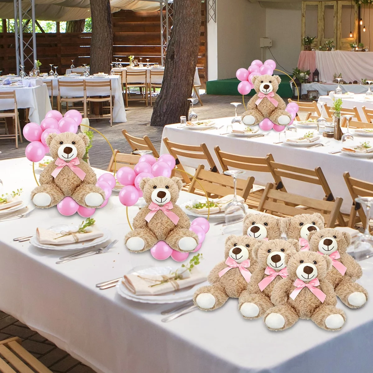 Teddy Bären mit rosa Schleifen - Tischdeko für Babyparty