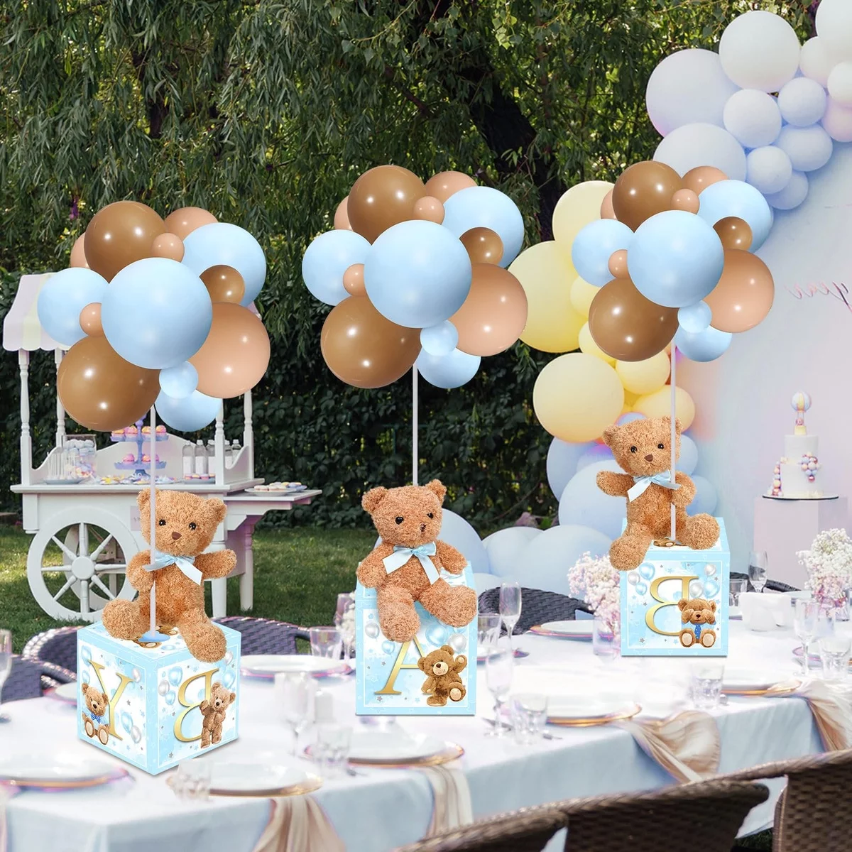 Tischdeko für Babyparty - Teddy Bären und viele Ballons
