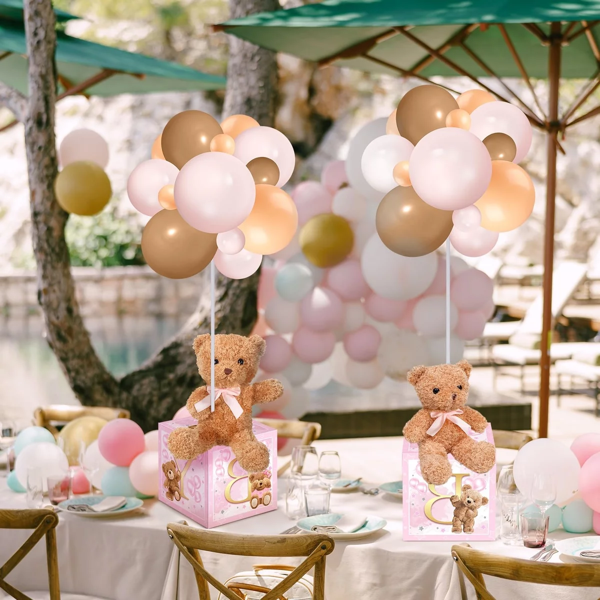 niedliche teddy Bären mit Ballons - Tischdeko für Babyparty