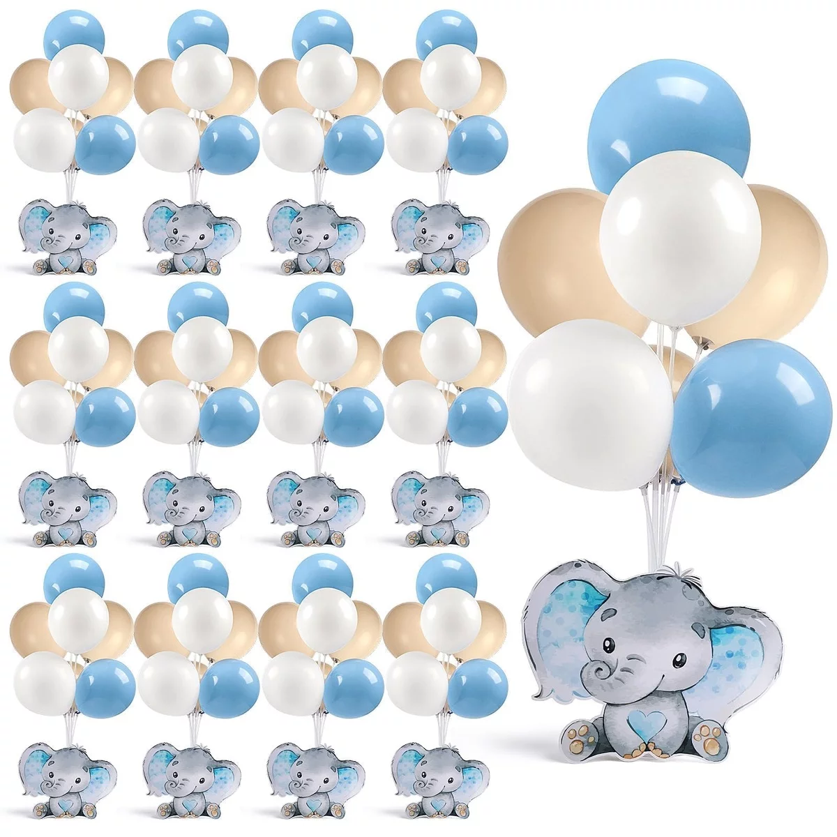 kleine Elefanten mit blauen und weißen Ballons