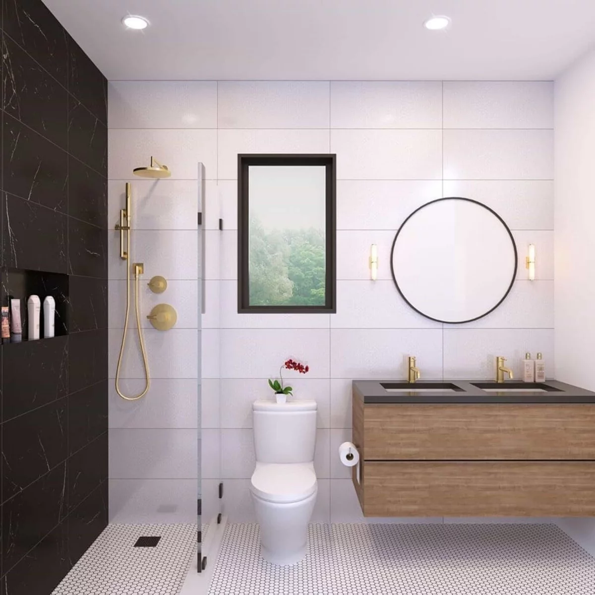 großformatige weiße Fliesen mit solchen in Schwarz - auf Kontraste setzen