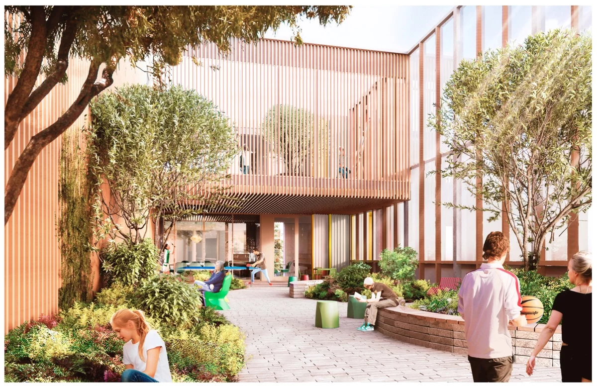 Outdoor-Bereich gestaltet für sportliche und kreative Tätigkeiten für Jugendliche 