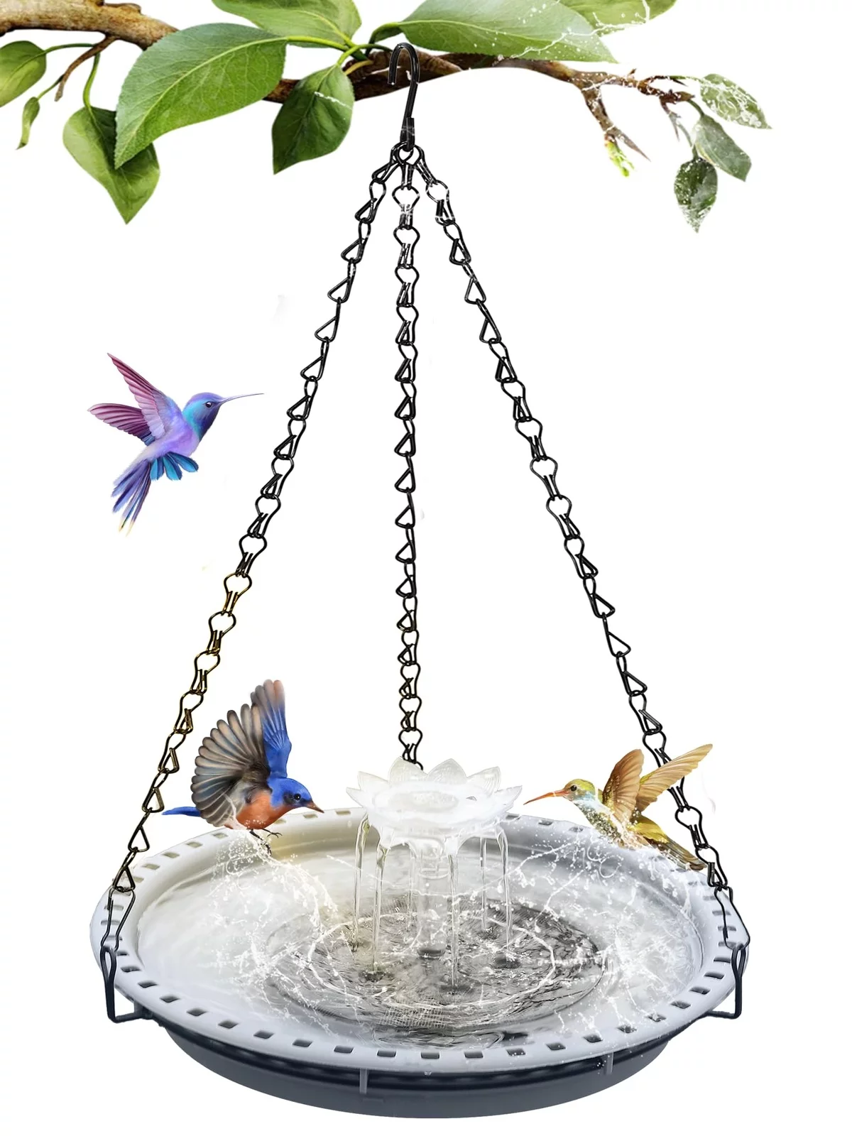 hängender Solarbrunnen Garten mit Vögeln als Deko 