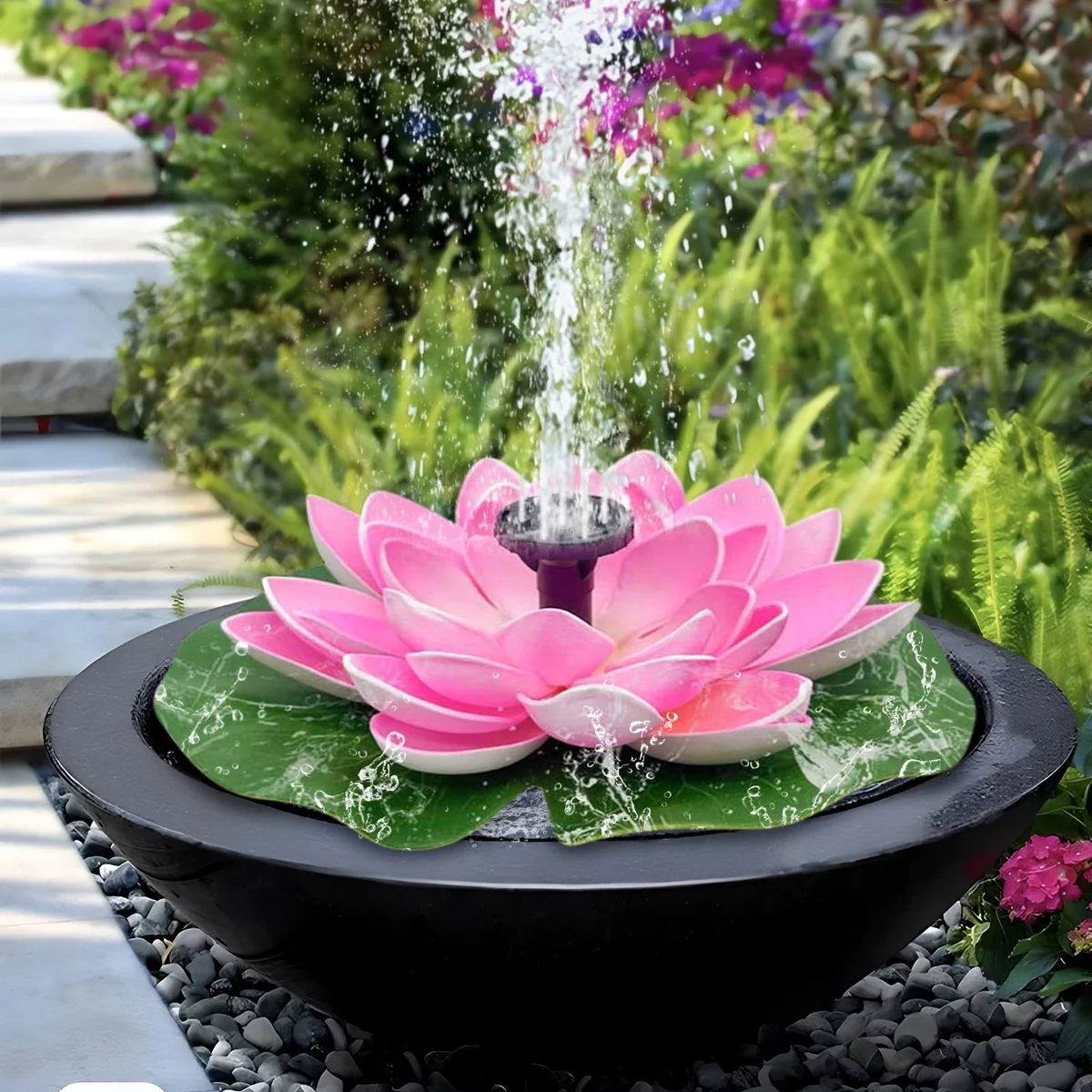 Solar Springbrunnen in Form einer Blume in rosa Farbe 