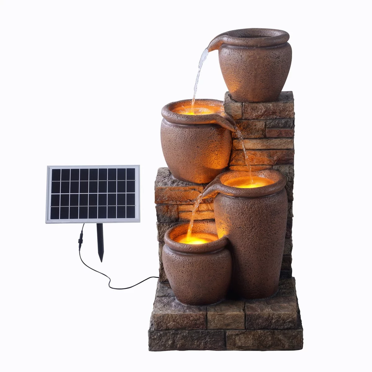 Solarbrunnen Garten in warmen Brauntönen kaskadenartig geformt