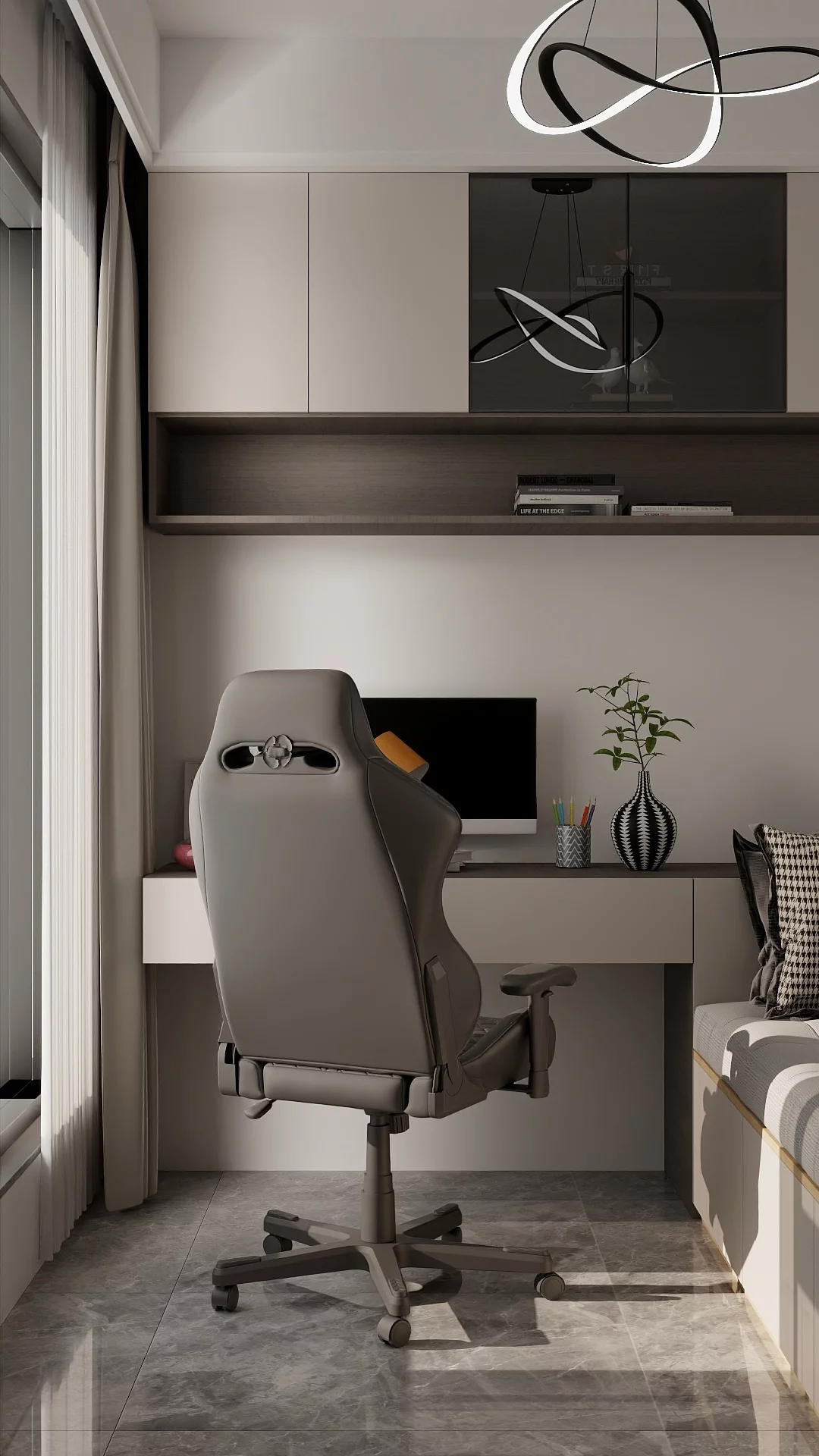 Minimalismus trifft auf hohe Asthätik im modernen Arbeitszimmer 