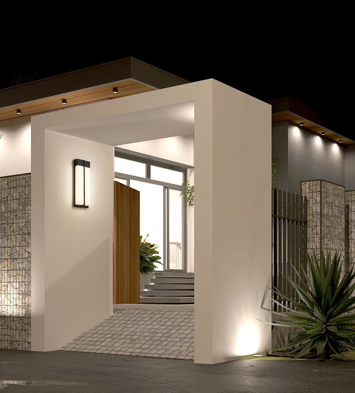 interessante Beleuchtung im Eingangsbereich eines modernen Hauses