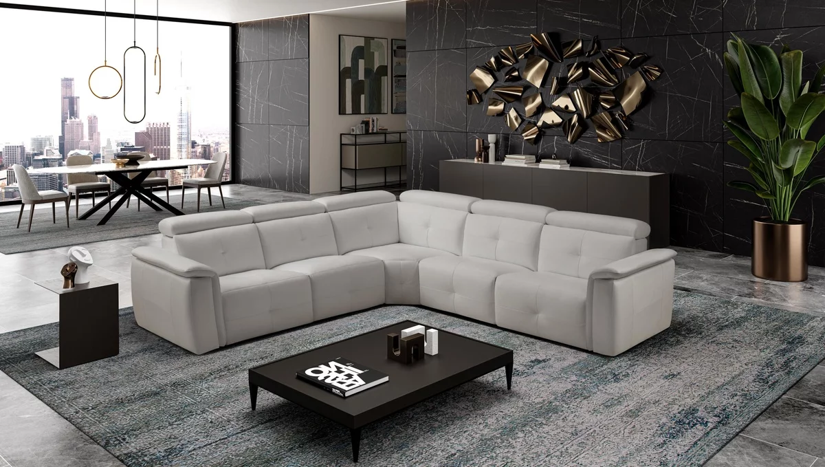 ein modern gestaltetes Wohnzimmer in Grau und Schwarz 