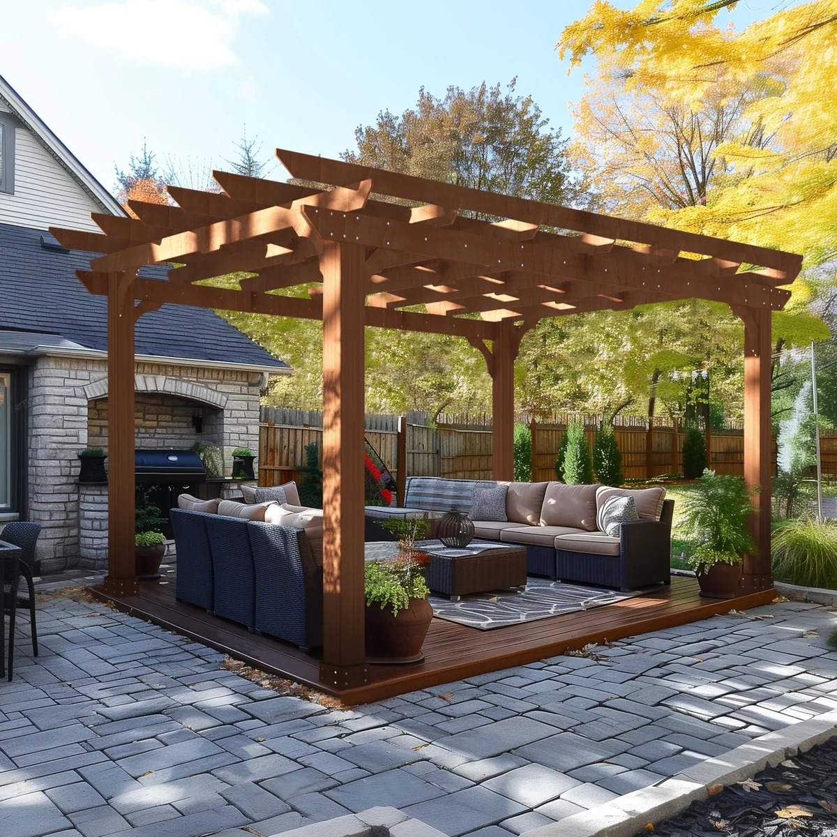 Gartenlauben Terrassen - ein Beispiel aus Holz mit Outdoor-Möbeln 