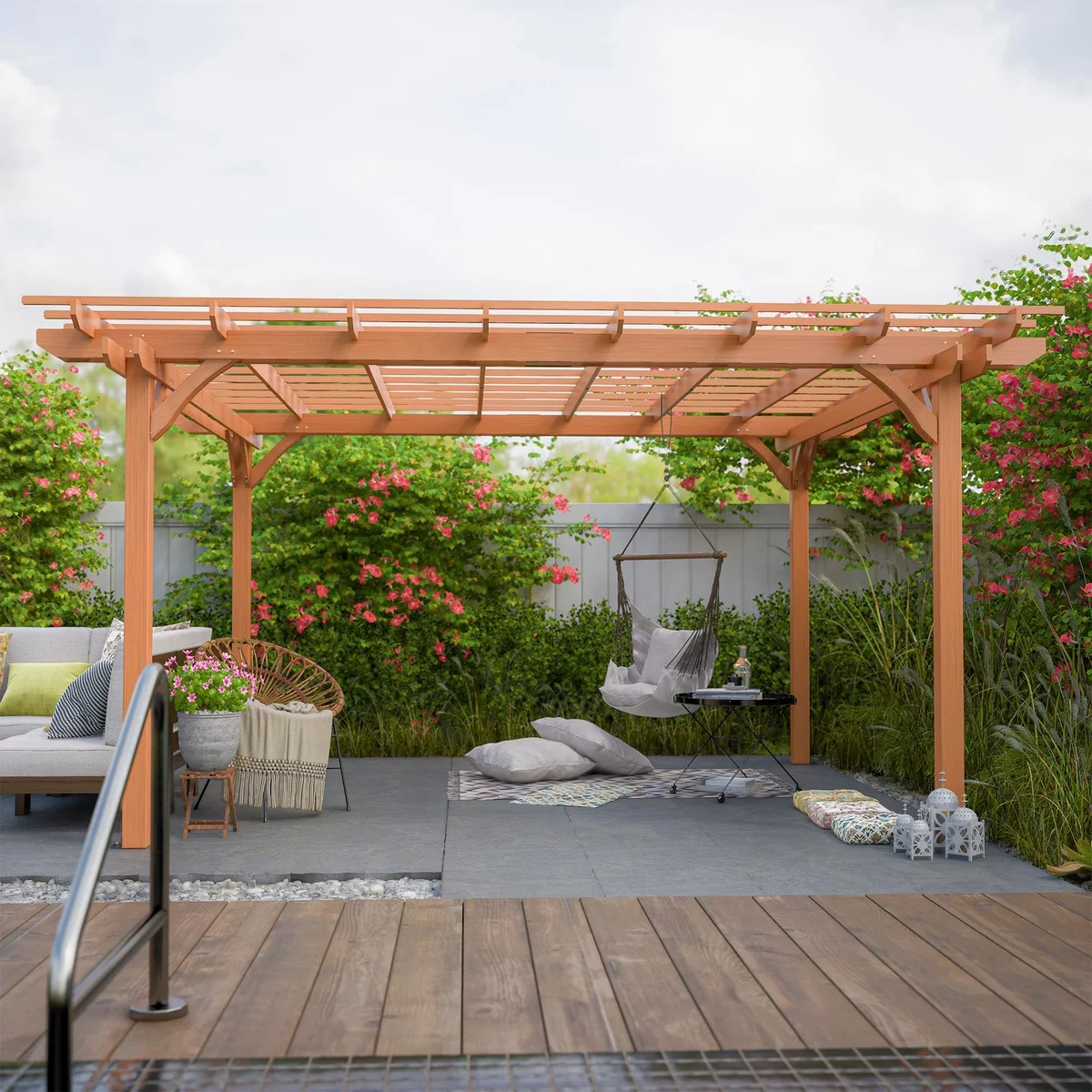 Gartenlauben Terrassen aus Holz Schaukeln darunter