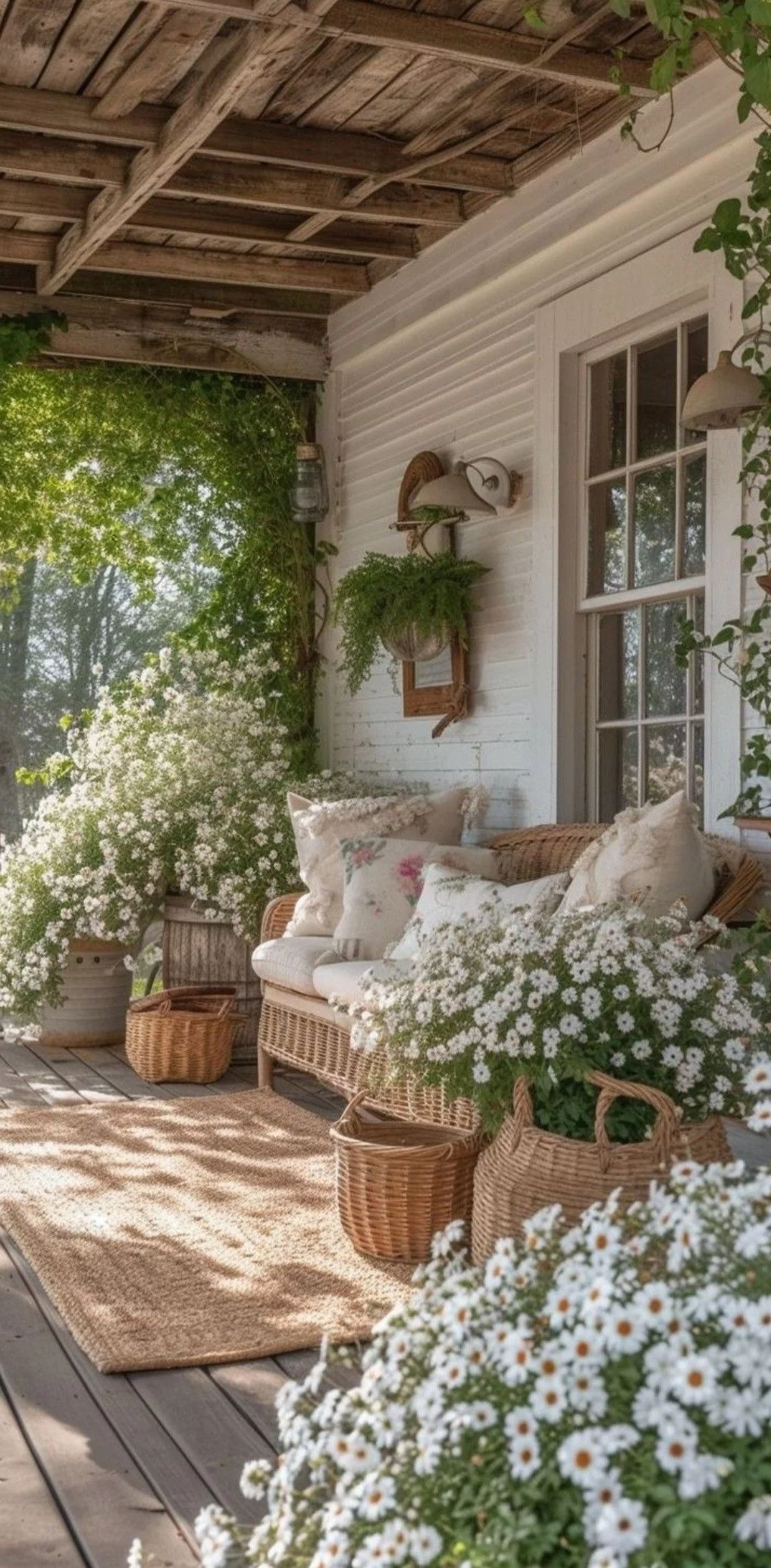 Outdoor-Sofa von prächtigen Blumen umgeben- Shabby Chic Garten gestalten 
