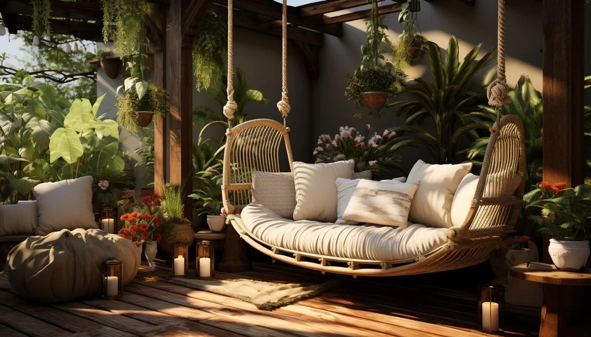 Ruhe Oase auf der Terrasse gestalten mit bequemer Schaukel 