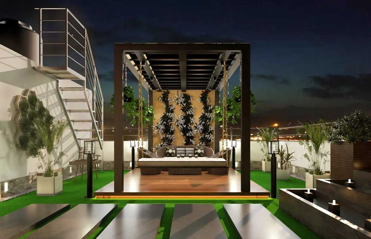 moderne Terrasse als Rückzugsort gestaltet