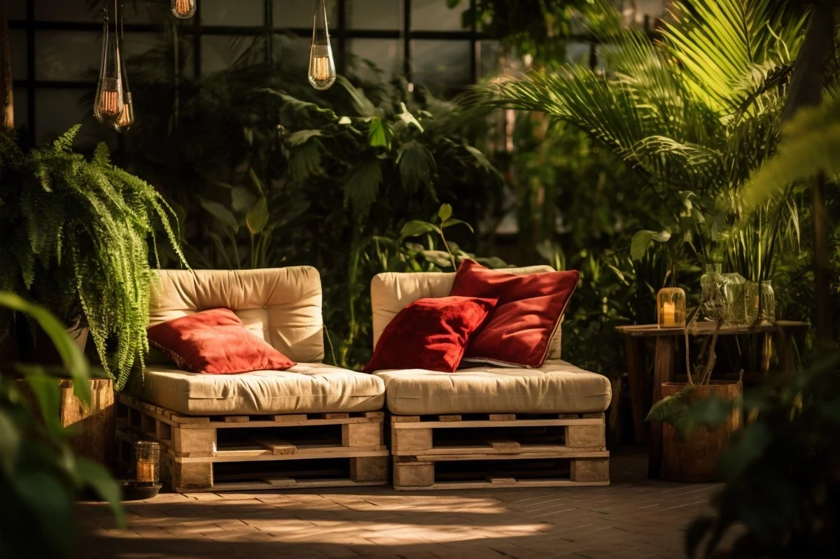 eine Sitzecke zum puren Relax zwischen exotischen Pflanzen