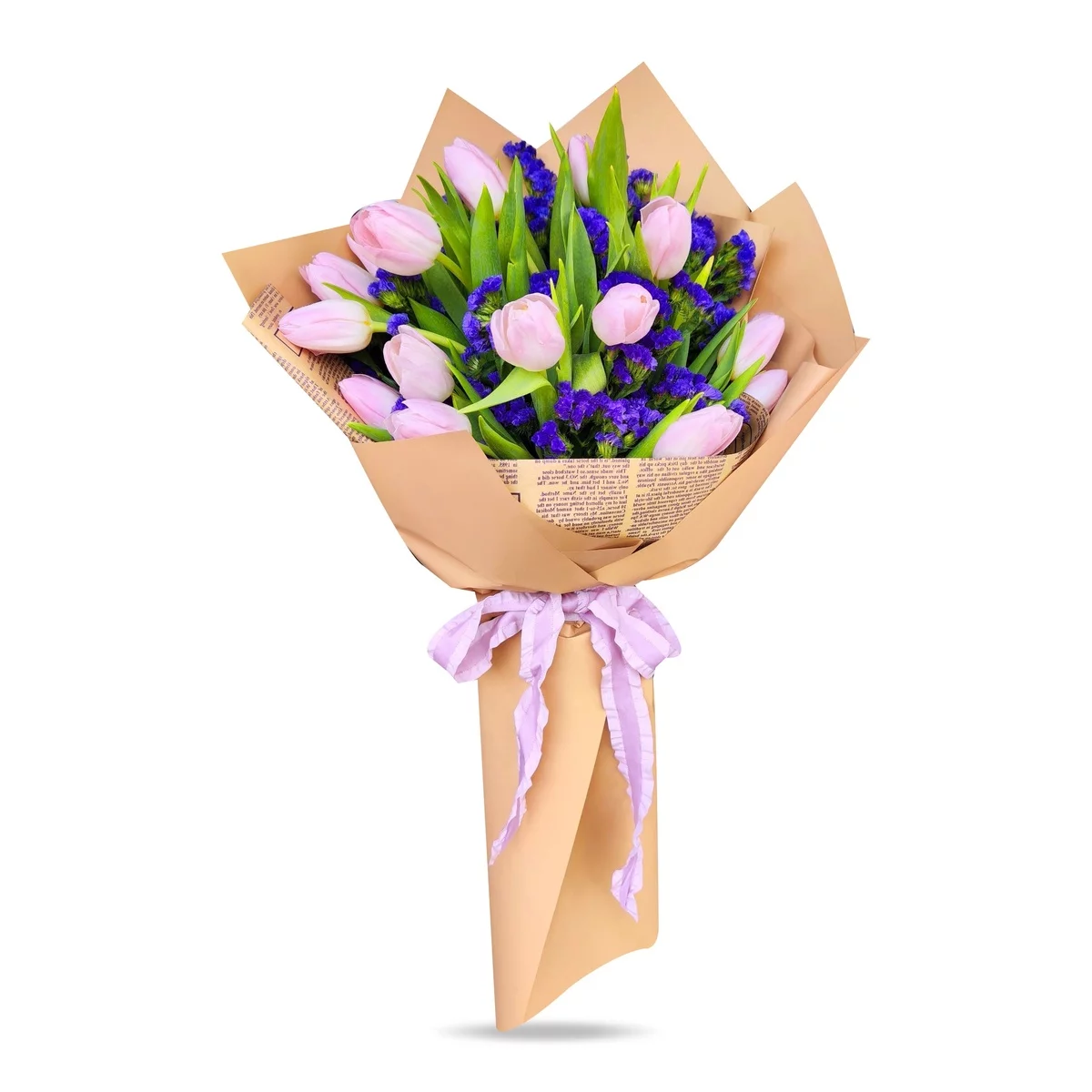 rosa Tulpen mit dunkelblauen Blumen kombiniert