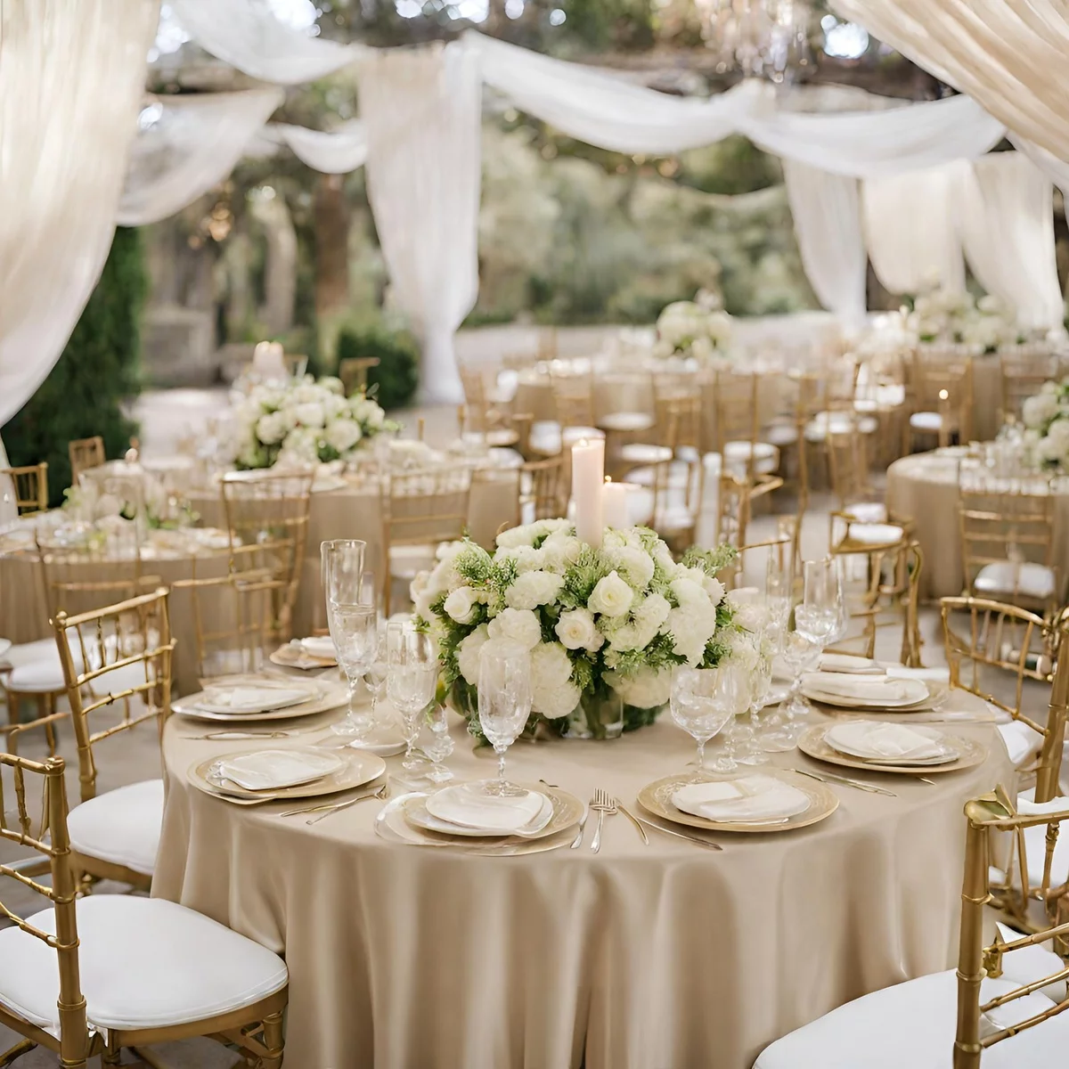 beige, weiß und etwas grün - Farben der Hochzeitsfeier