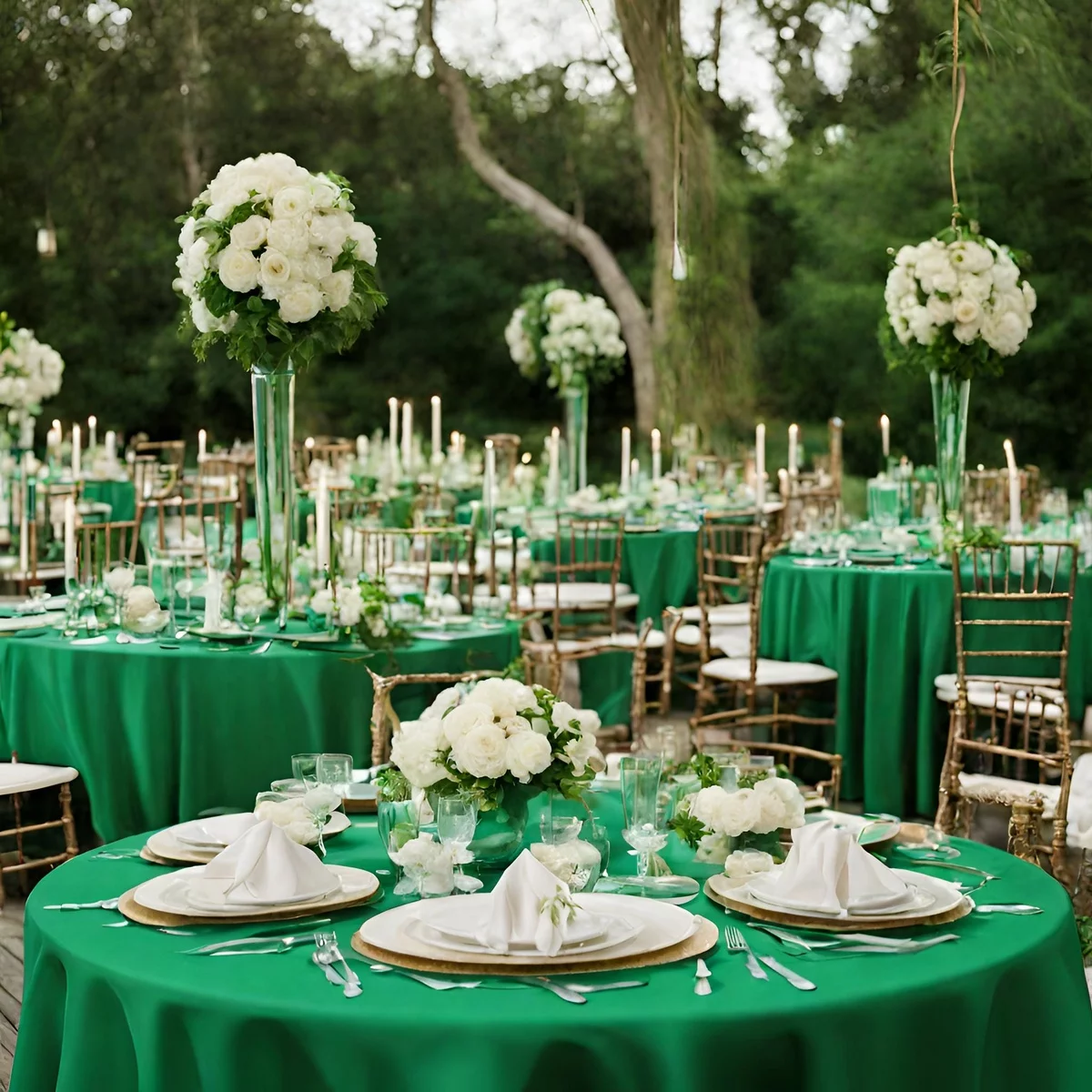 Hochzeitsfeier im Freien - grün und weiß im Farbduo