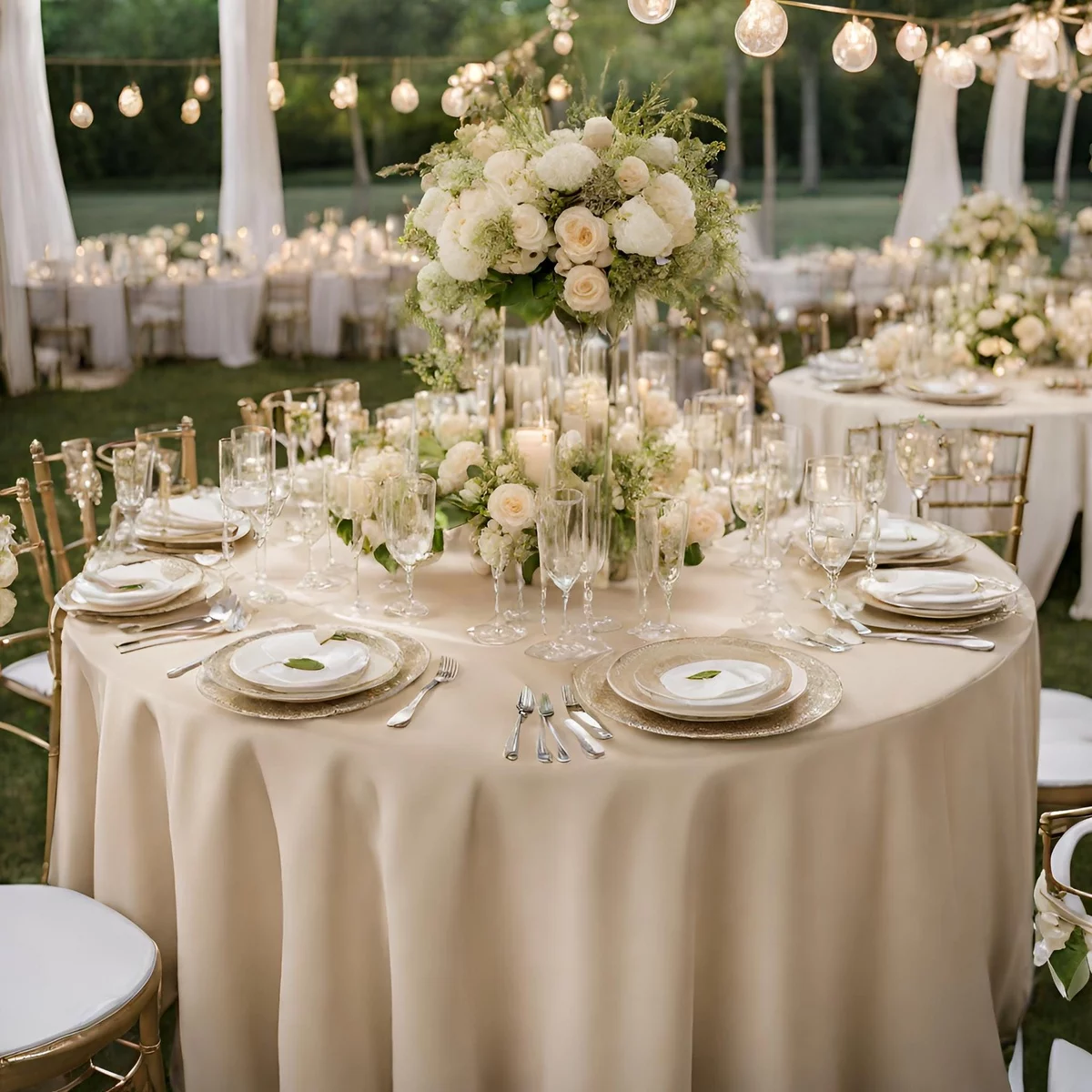 schöne Hochzeit Gedecke mit prächtigen weißen Blumen als Hingucker