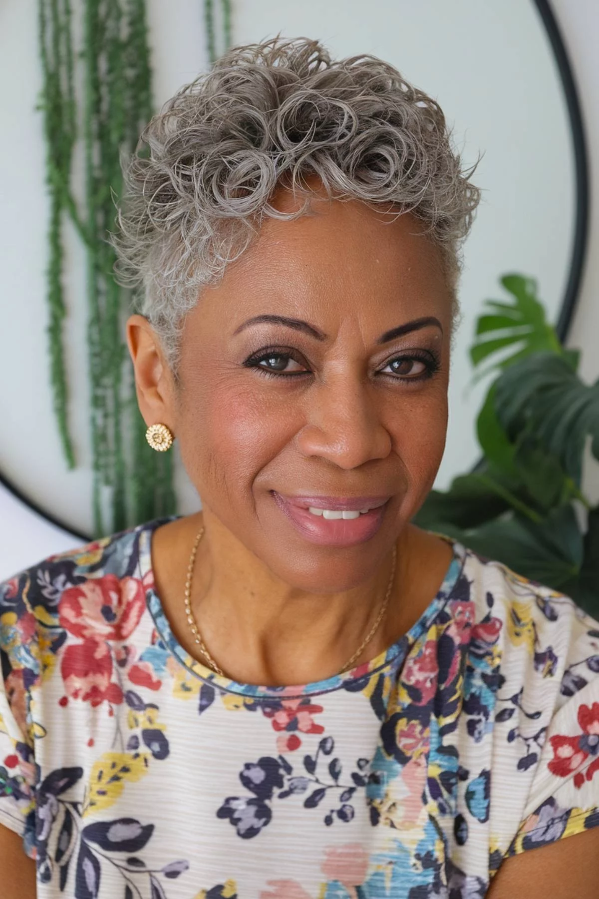 ältere Frau mit grauem Haar kurzgeschnitten 