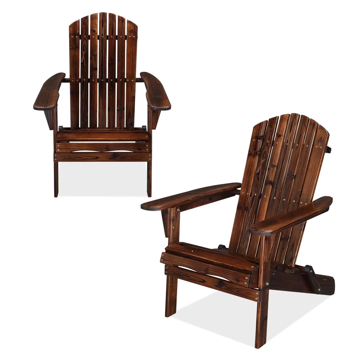 Holzstühle aus dunkelbraunem Holz für den Garten 