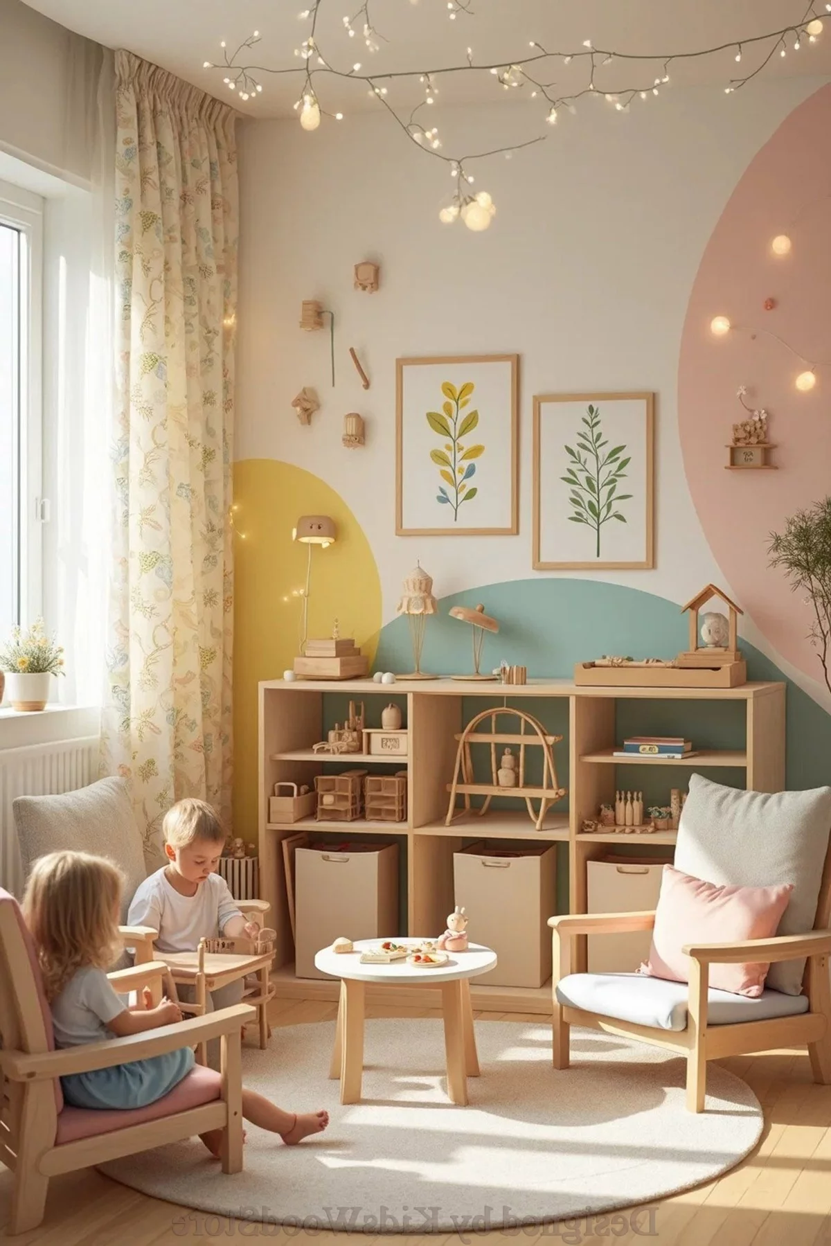 schön eingerichteter Montessori Spielraum - zwei Kinder beim Spielen 