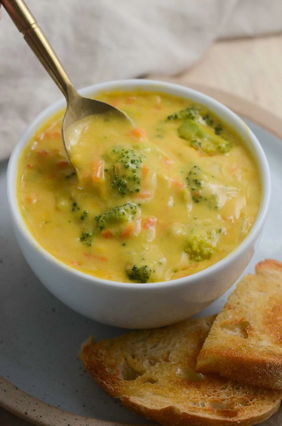 Käsesuppe mit geriebenen Karotten und Brokkoli 