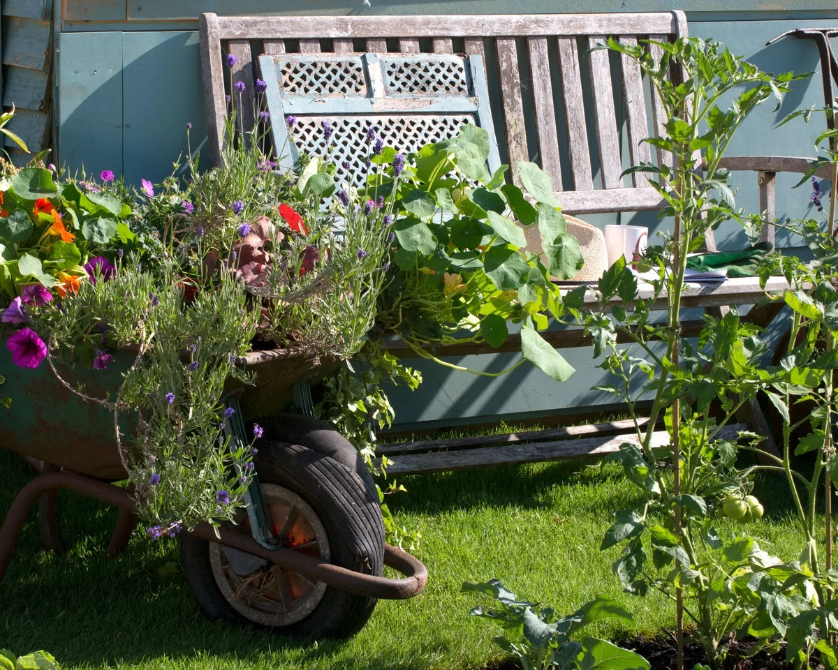 alte Karre und andere Garteninstrumente umfunktionieren - Garten Upcycling Ideen