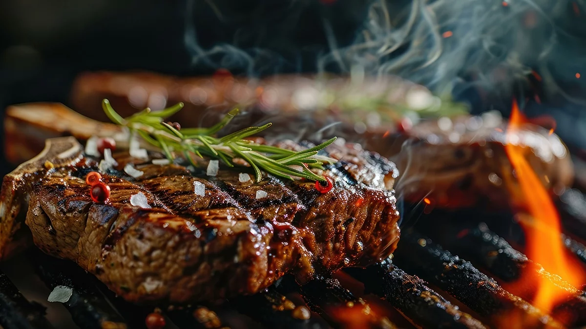 gebratener Steak auf dem Rost mit Rosmarin - schmackhafte Grillrezepte 