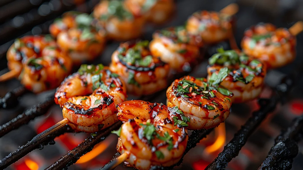 Garnellen am Spieß auf dem Rost -schmackhafte Grillrezepte 