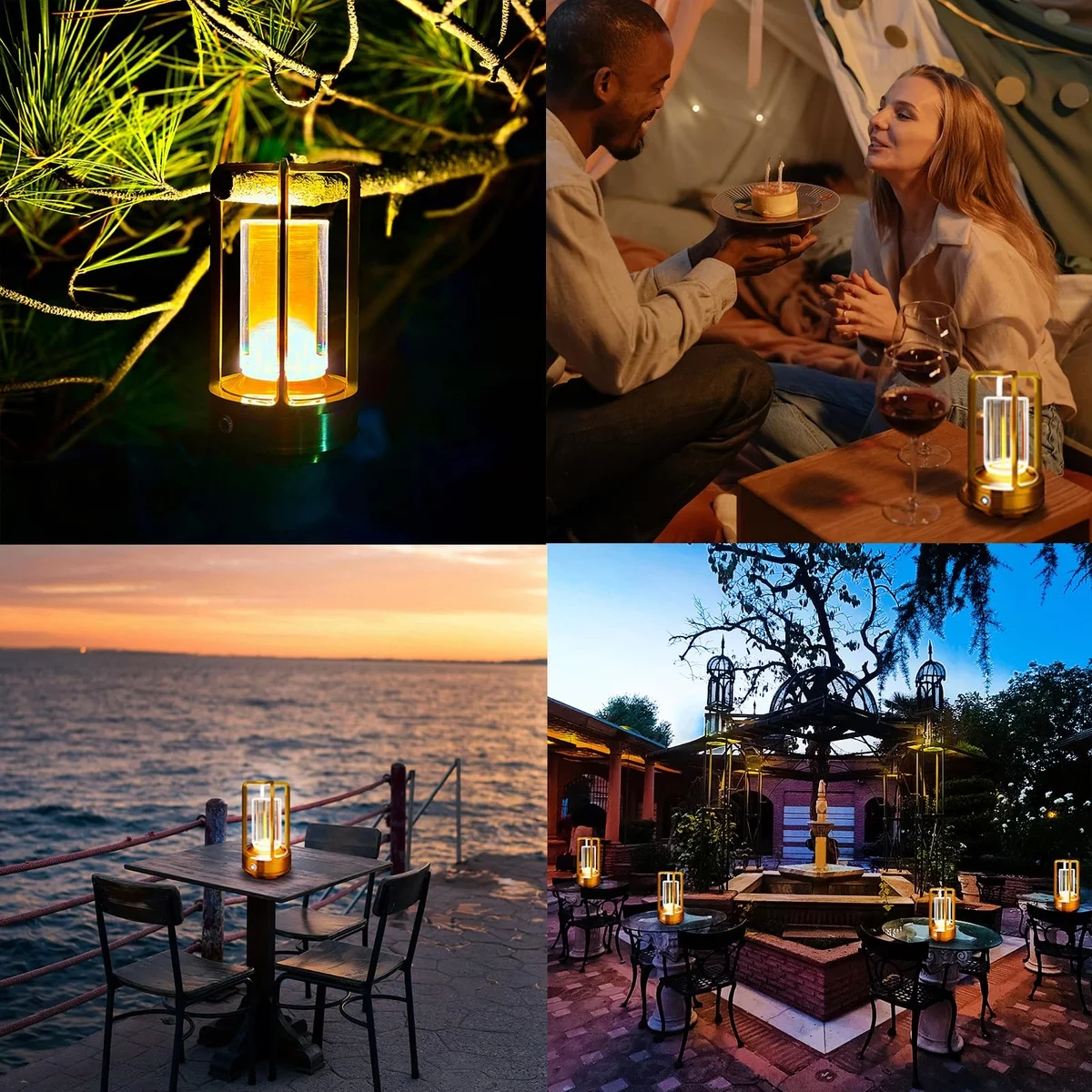 vier Bilder - Beispiele für schöne Deko Terrassentisch