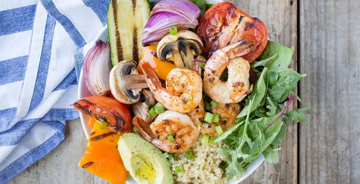 Shrimps mit gegrilltem Gemüse - perfektes Abendessen 