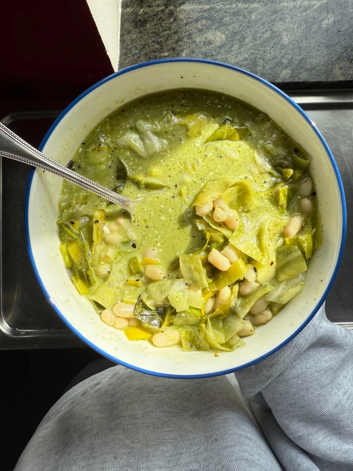 gesunde Bärlauchsuppe mit weißen Bohnen 