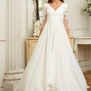 perfektes Brautkleid in A-Linie mit V-Ausschnitt