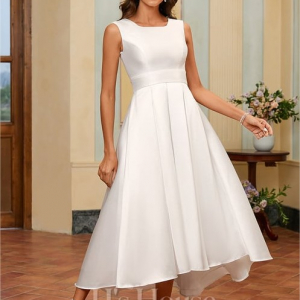 schlichtes weißes Brautkleid - asymmetrische Länge