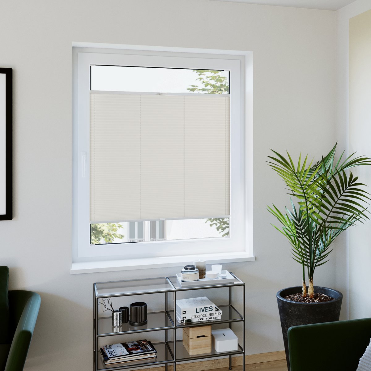 Plissee nach Maß im Wohnzimmer schafft eine angenehme Atmosphäre