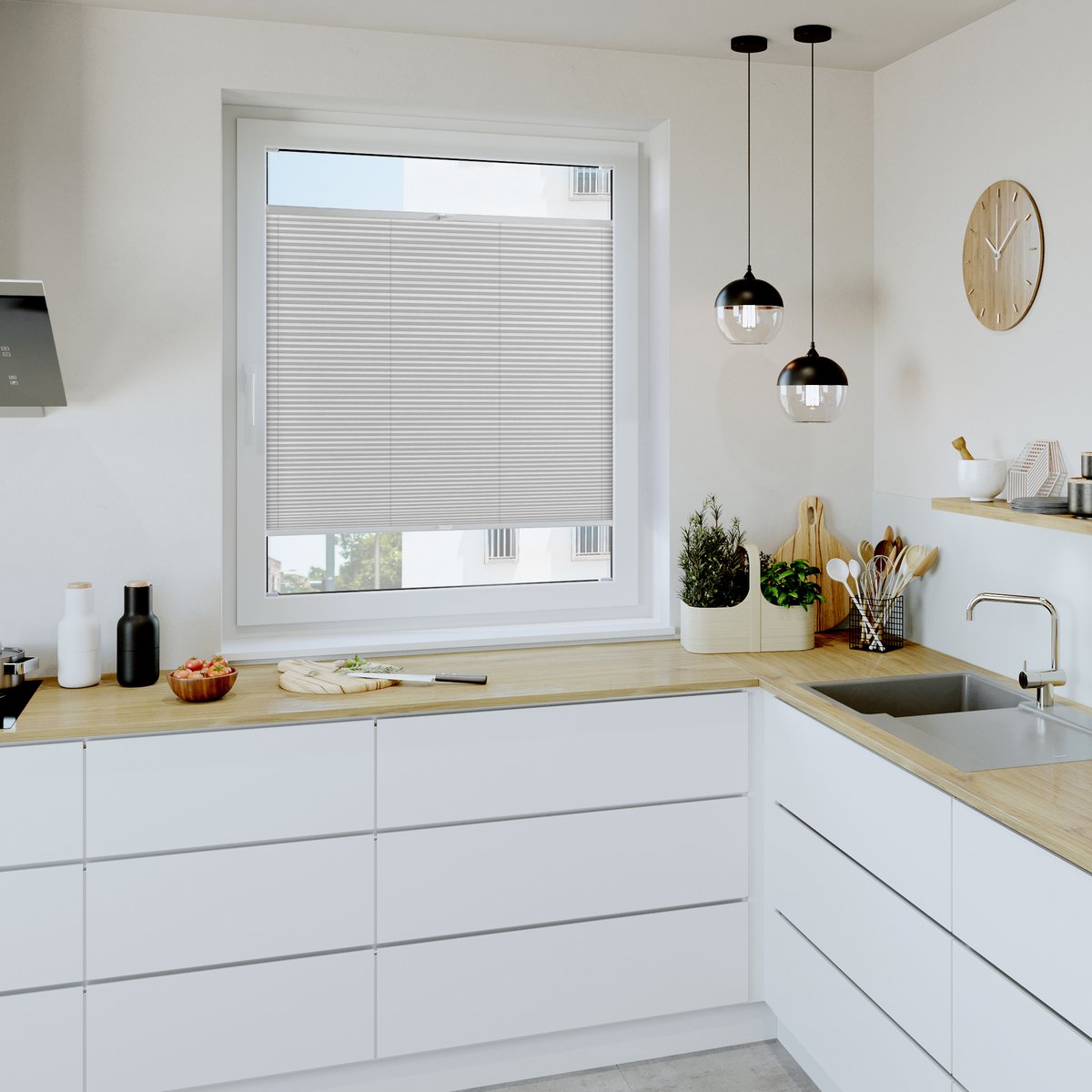 Plissee nach Maß ohne Bohren montiert in der Küche