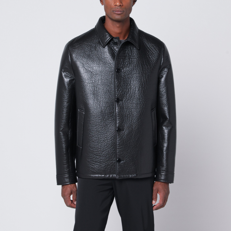 elegante Männerjacke aus schwarzem Leder