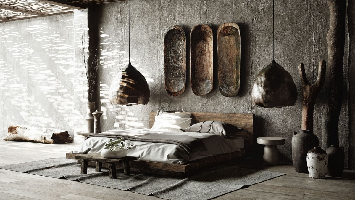 Schlafzimmer in Wabi Sabi Stil - Spuren der vergangenheit an Möbeln und Wänden