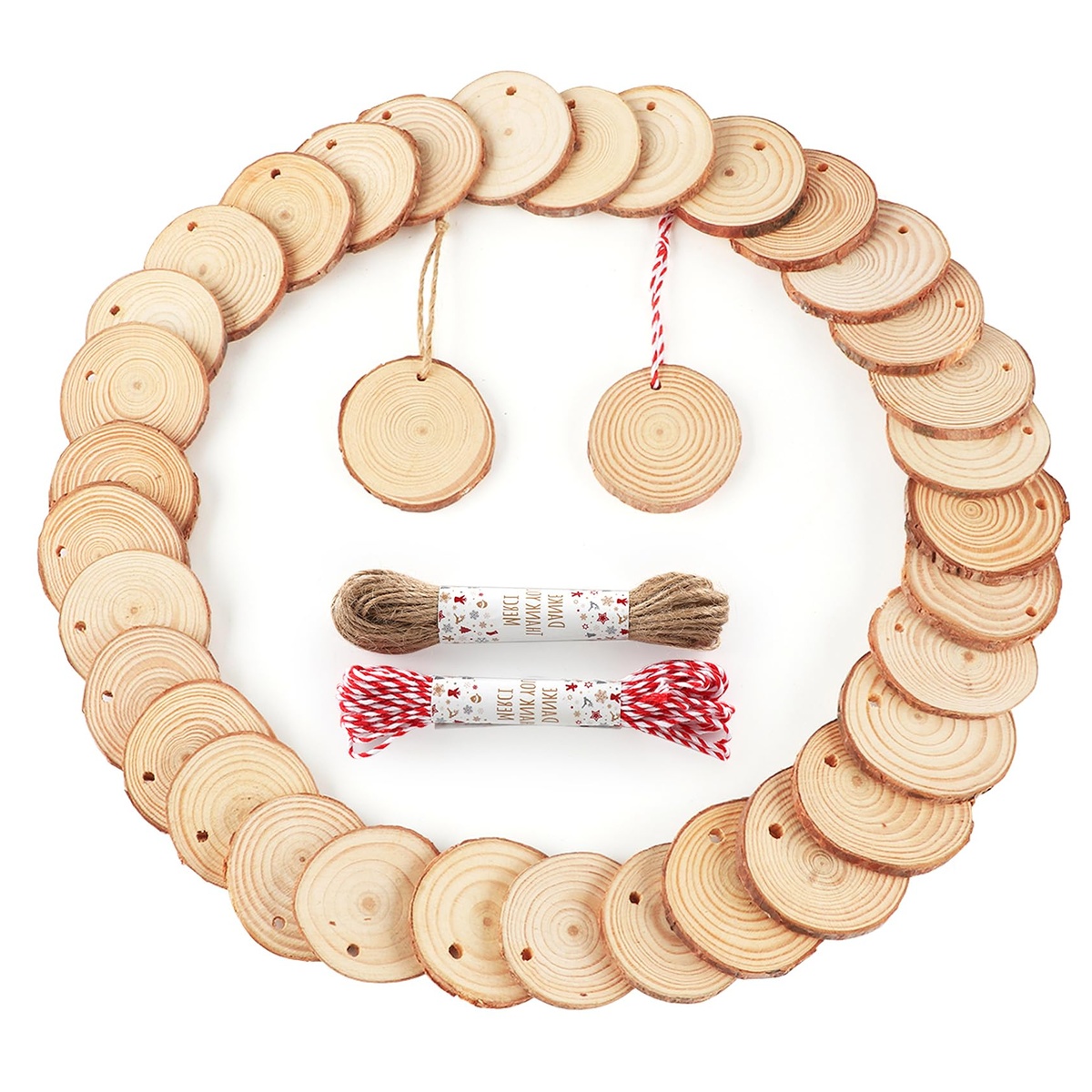 Materialien für die Weihnachtsdeko mit Holzscheiben 